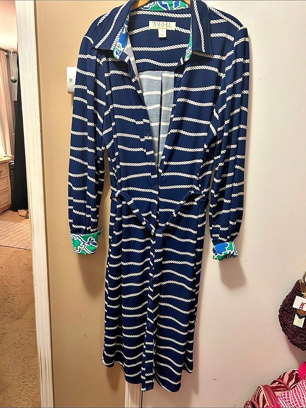 TWRLL by Christy Brinkley Rope Print Tie-Waist Midi /maxi Dress XL